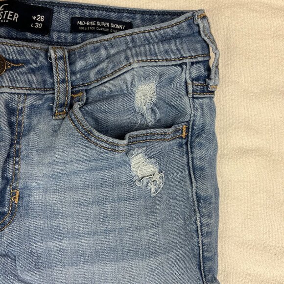 Hollister Mid-Rise Super Skinny Size 26x30 3R Stretch Denim Distressed Raw Hem - Picture 6 of 14